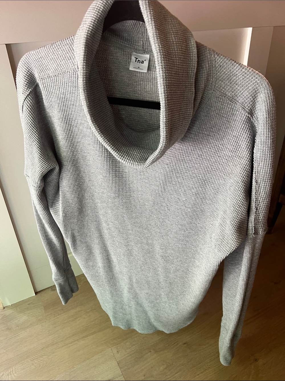 TNA Gray Ribbed Cowl Neck Sweater